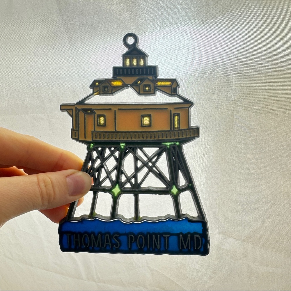 Vtg Thomas Point Maryland MD Suncatcher‎ Retro Metal w Plastic Resin Souvenir